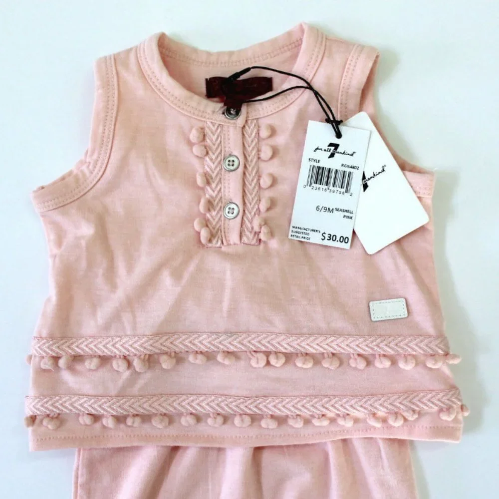Seven 7 For All Mankind Baby Seashell Pink Overlay Bodysuit Size 6-9M